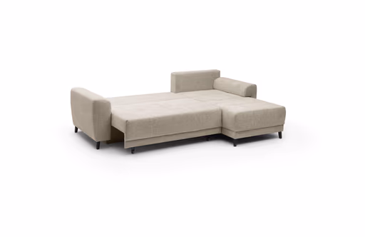 Ecksofa JONI - 2-Sitzer, Ecke rechts inkl. Schlaffunktion mit Bettkasten, Stoff, Beige