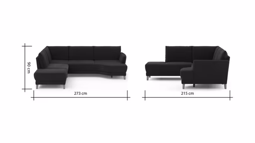 Sofa Stamford - Ecksofa 2-sitzig und Abschlusshocker links mit 3,5-Sitzer, Bogen rechts, Stoff, Dunkelblau