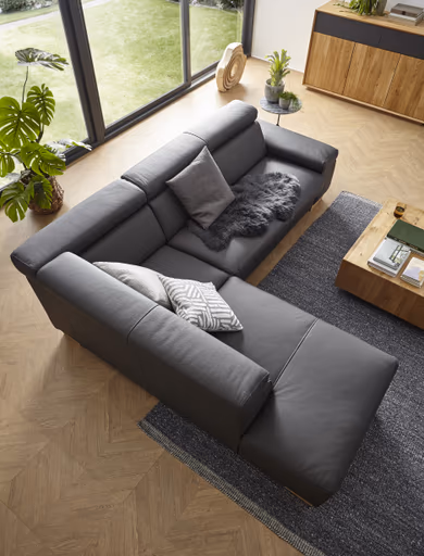 Ecksofa Philadelphia - Ecke links, 2,5-Sitzer, Kopfteil verstellbar (manuell), Leder, Anthrazit