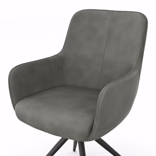Armlehnstuhl Mis - Leder, Dunkelgrau, Gestell, Anthrazit