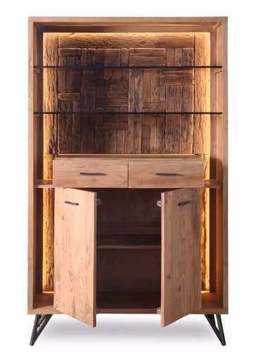 Highboard - mit Beleuchtung, B ca. 115 cm, Akazie massiv