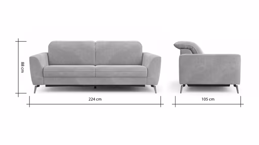 Sofa Tulsa KV - 3-Sitzer, inkl. Sitzvorzug (motorisch) und Kopfteilverstellung, Stoff, Graubeige