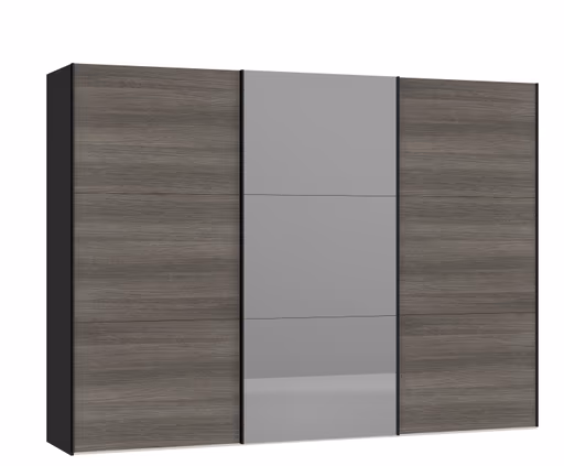 Schwebetürenschrank JOIN IT- B ca. 303 cm, Schwarz, Dunkelgrau, Spiegel, Dunkel