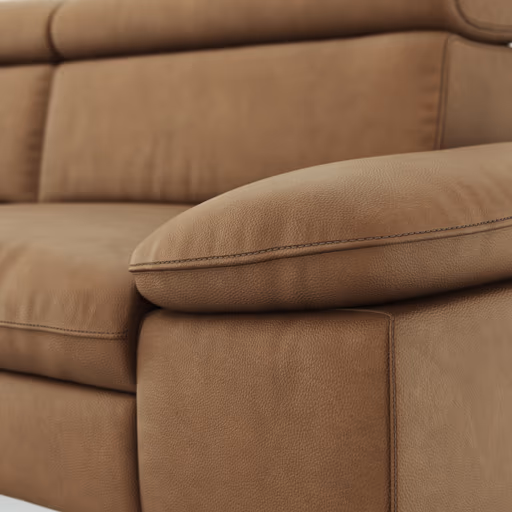 Ecksofa Felipa - Longchair links mit 2,5-Sitzer inkl. Armlehne verstellbar und Rückenlehne/Sitztiefe verstellbar (motorisch), Leder, Cognac