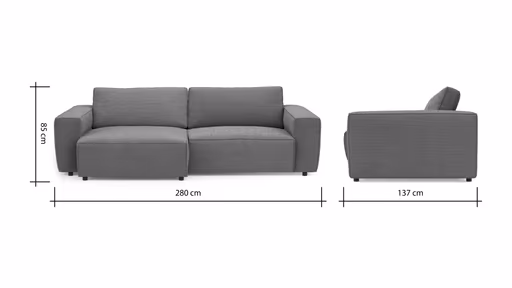 Sofa Lilaia - 1,5-Sitzer XL Tief mit 1,5-Sitzer XL, Stoff, Kaschmir