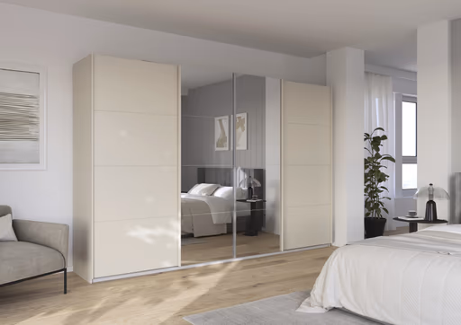 Schwebetürenschrank RIKK- B ca. 316 cm, Champagner, Spiegel