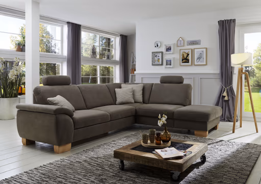 Ecksofa - 3-Sitzer mit Ecke rechts, Stoff, Rauchbraun