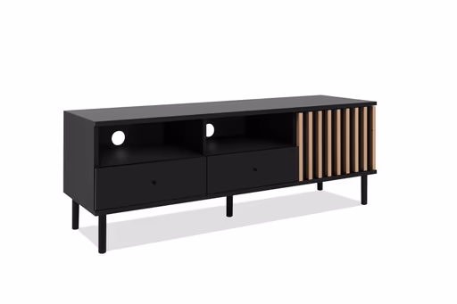 TV-Lowboard - B ca. 138 cm, Schwarz, Artisan Eiche Nachbildung