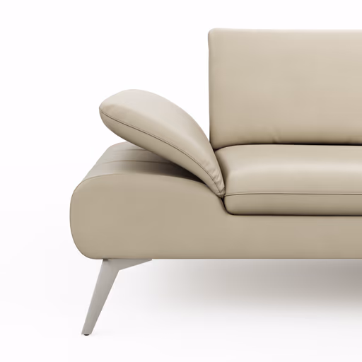 Ecksofa Collina - 2,5-Sitzer, Longchair rechts, inklusive Kopfstütze, Leder, Ecru