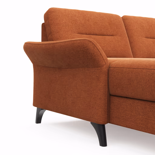 Wohnlandschaft Almyra - Longchair links, 2,5-Sitzer, Ottomane rechts, Stoff, Kupfer