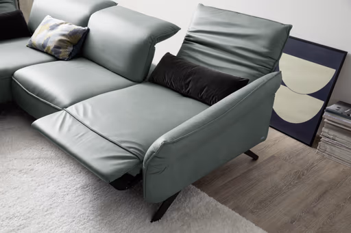 Ecksofa Bormio - Ecke links mit 2,5-Sitzer inklusive motorischer Fußteilverstellung, Leder, Jade