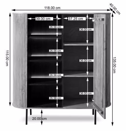 Highboard - mit Beleuchtung, B ca. 118 cm, Akazie massiv