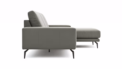 Ecksofa Redington - 2,5-Sitzer mit Longchair rechts, Leder, Grau 
