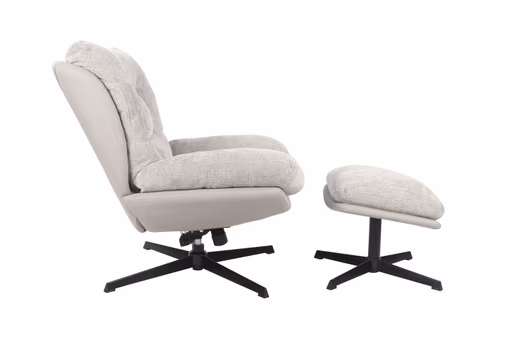 Relaxsessel mit Hocker - drehbar, Chenille, Kunstleder, Sand