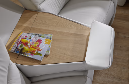 Trapezsofa EM Aarhus - mit Cumulyfunktion elektrisch inkl. ausklappbarer mittl. Rücken, Leder, Silbergrau