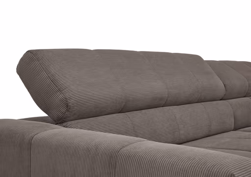Ecksofa COLLEEN 2.0 - Ecke links mit 2-Sitzer, Kopfteil verstellbar, Feincord, Taupe