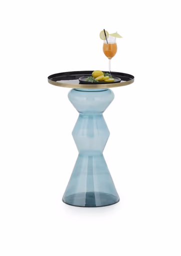 Beistelltisch - Ø/H ca. 38x63 cm, Schwarz, Türkis