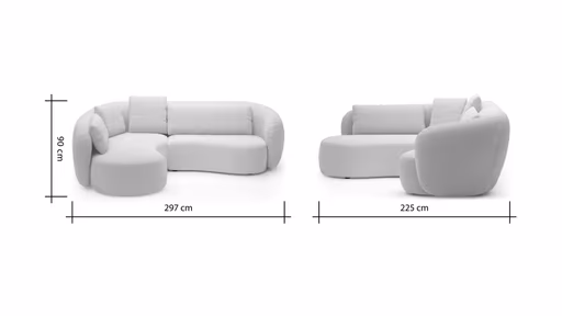 Ecksofa Karasu - Ottomane links mit 3-Sitzer rechts, Stoff, Creme