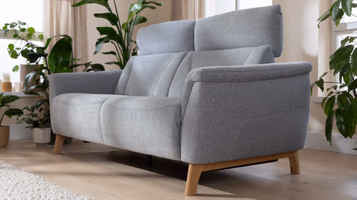 Sofa Nevin - 2,5-Sitzer inkl. Sitzvorzug (motorisch) und Kopfpolsterverstellung, Stoff, Silbergrau