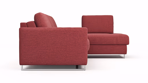 Ecksofa Nuoro - 2-Sitzer mit Longchair rechts inkl. Schlaffunktion und Bettkasten, Stoff, Rubin