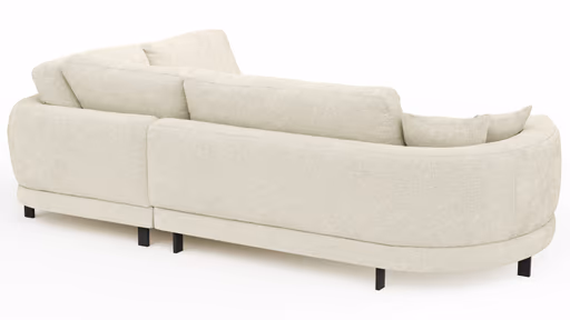 Ecksofa Solenne - Diwan rund links mit Ottomane rechts, Stoff, Weiß