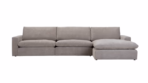Ecksofa Palmdale - 3-Sitzer mit Longchair rechts, inkl. Kissen, Stoff, Graubeige