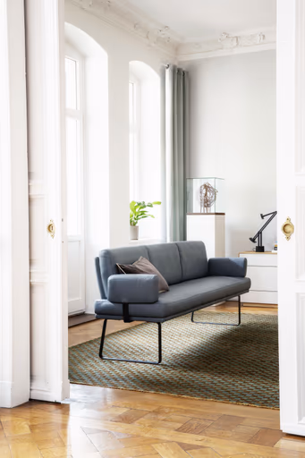 Bank Valloni - B ca. 221 cm, mit Arm- und Rückenlehne, Leder, Hellblau