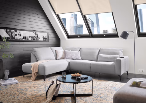 Ecksofa - Ecke links mit 3-Sitzer, Rückenlehne verstellbar, Stoff, Hellgrau