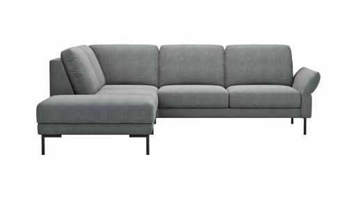 Ecksofa Rockport A - Ecke links mit 2,5-Sitzer rechts, inkl. Sitzauszug (motorisch) und Armlehne klappbar, Stoff, Eisblau