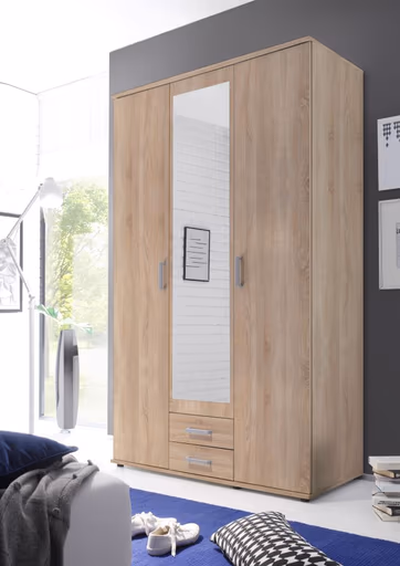 Drehtürenschrank- B ca. 120 cm, Eiche Dekor, Spiegel