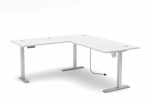 Winkelschreibtisch - höhenverstellbar, LB ca. 185x177 cm, Weiß, Silberfarben