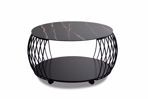 Couchtisch - Ø/H ca. 80x46 cm, Stein dunkel, Schwarz