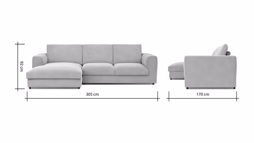 Ecksofa Stormy - Longchairs links mit 2,5-Sitzer, Stoff, Rauchbraun