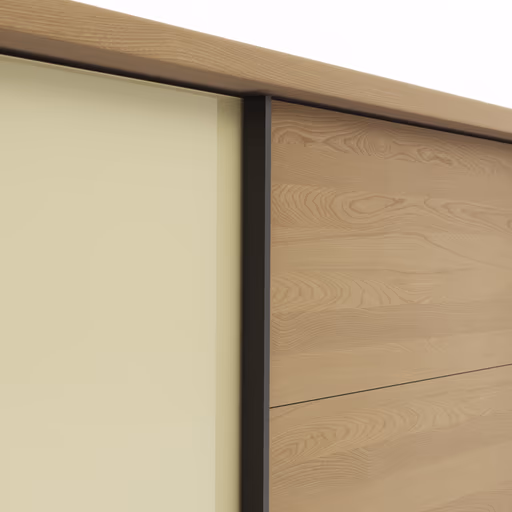 Schwebetürenschrank Lenoso - B. ca. 210 cm, Eiche massiv, Glas Champagner