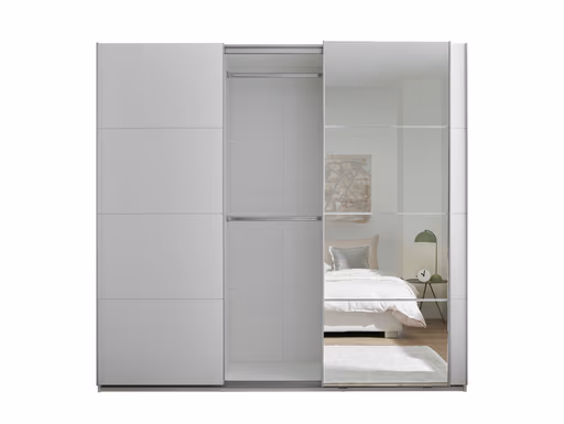 Schwebetürenschrank- B ca. 215 cm, Weiß, Spiegel