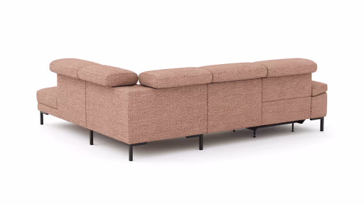Ecksofa Hudson - 2,5-Sitzer mit Ecke rechts, inkl. Kopfteil/Armlehne verstellbar und Sitzvorzug/Relaxfunktion (motorisch), Stoff, Kupfer