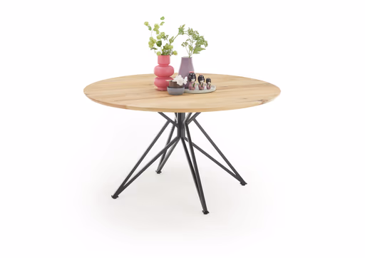 Esstisch - Ø/H ca. 140x75 cm, Zerreiche massiv geölt, Schweizer Kante, Schwarz