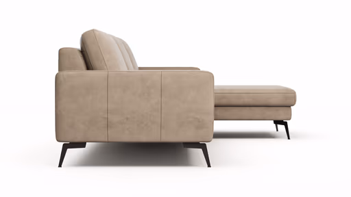 Ecksofa Enna - 3-Sitzer mit Longchair rechts, Armlehne A, Leder, Taupe