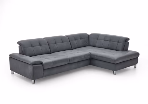 Ecksofa - 3-Sitzer mit Ecke rechts, Sitztiefe verstellbar (manuell), Leder, Eisengrau