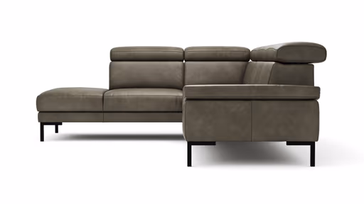 Ecksofa Hudson - Ecke links mit 2,5-Sitzer inkl. Kopfteil verstellbar, Leder, Braungrün