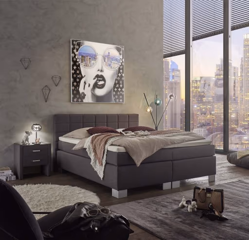 Boxspringbett HAIKOS- Liegefläche ca. 180x200 cm, Stoff, Anthrazit, Bonell/Bonell