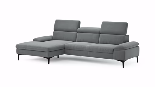 Ecksofa Felipa - Longchair links mit 2,5-Sitzer inkl. Kopfteil verstellbar, Stoff, Grau