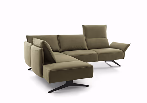 Ecksofa - Ecke links mit 2,5-Sitzer rechts, Rückenlehne/Armlehne verstellbar, Leder, Olive