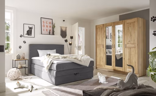 Boxspringbett JANETT- Liegefläche ca. 140x200 cm, Stoff, Grau