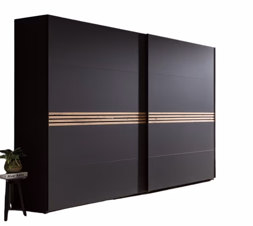 Schwebetürenschrank Viana - BHT ca. 300x230x68 cm, inkl. Passepartout und Beleuchtung, Anthrazit