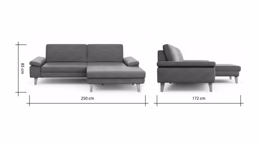 Ecksofa Houston - 1,75-Sitzer mit Longchair groß rechts, inkl. Sitztiefenverstellung und Armlehne klappbar, Leder, Dunkelbraun