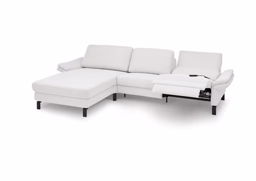 Ecksofa CALM PREMIUM 2.0 - Longchair links mit 3-Sitzer, Relaxfunktion motorisch, Armlehne verstellbar, Stoff, Hellgrau