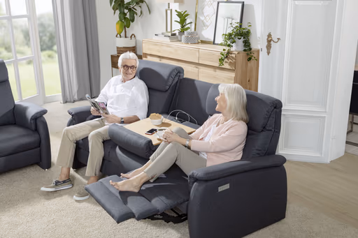 Trapezsofa EM Barcelona - 3-Sitzer, Relaxfunktion (motorisch), Stoff, Anthrazit