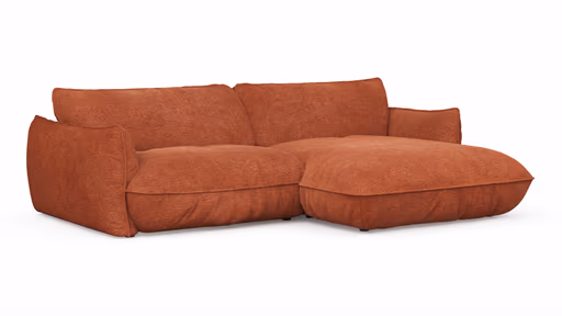 Ecksofa Fluffy - 2,5-Sitzer mit Longchair rechts inkl. Rückenlehne verstellbar, Stoff, Kupfer