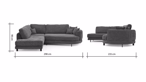 Ecksofa Solenne - Ottomane links mit Diwan rund rechts, Stoff, Olive